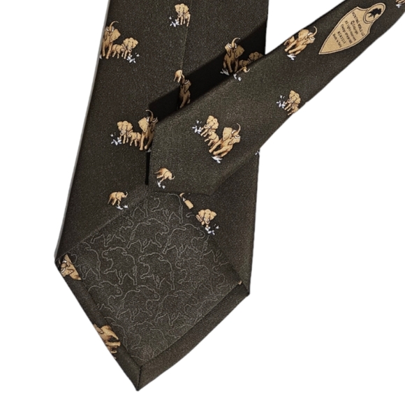 HUNTING WORLD Green Elephant Silk LUXURY Tie HANDMADE ITALY - Picture 6 of 6